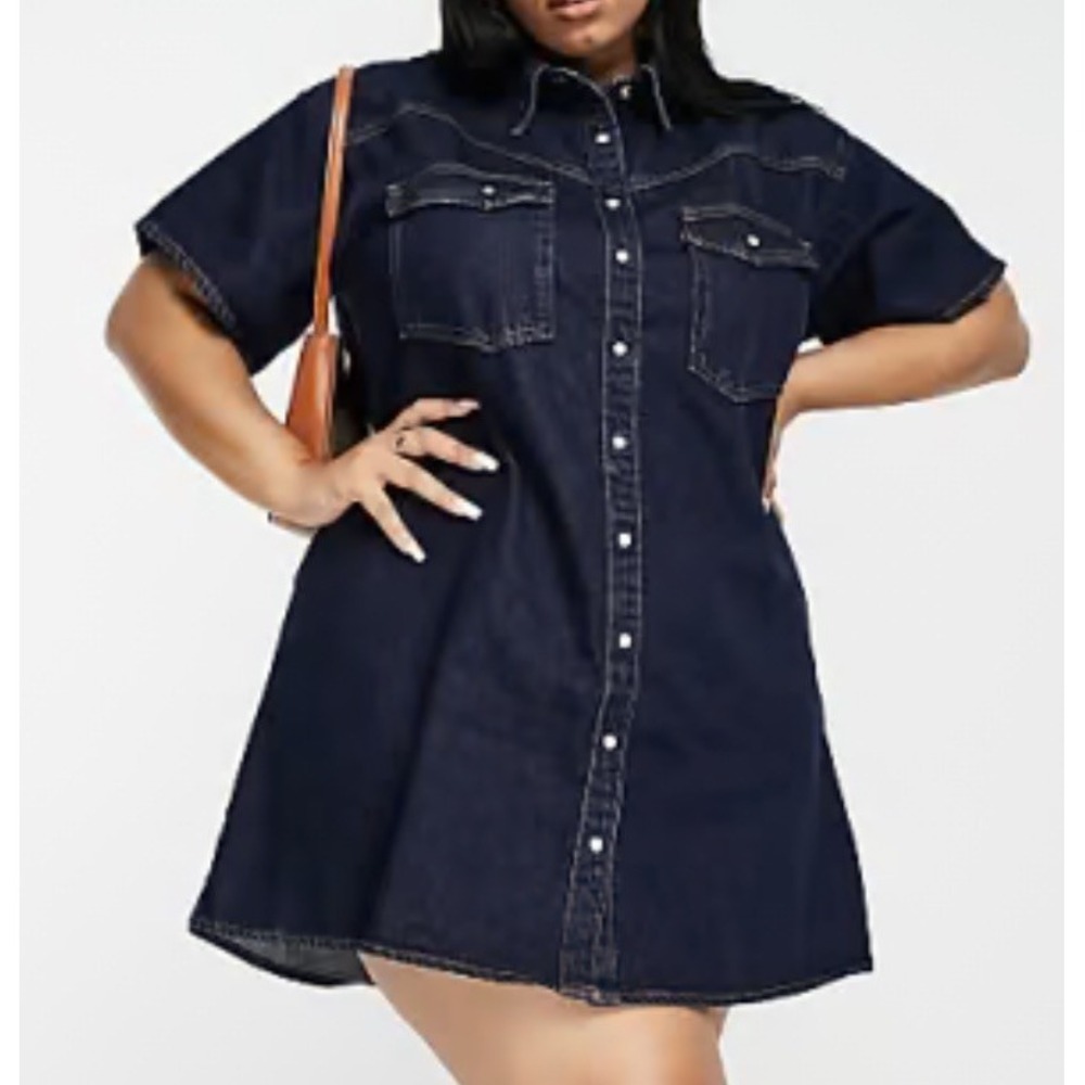 LEVI'S ELOWEN Western Cowgirl Denim Dress Pearl Snap Size 2X XXL